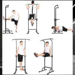 soges Power Tower Pull Up Bar Station, Free Standing Pull Up Rack Dip Station for Home Gym, Height Adjustable Home Strength Training Fitness Workout E