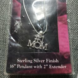 Necklace Silver Tone For "#1 MOM". 16"+2"ext. 