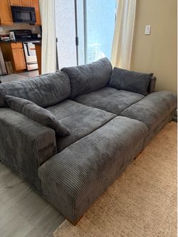 Gray Modular Corduroy Sleeper Sofa