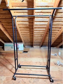 Black Rolling Clothes Rack with Double Bar