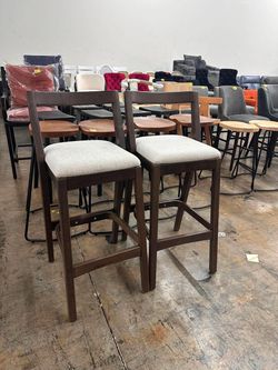 Jasper Indoor Rubberwood Barstool, Dark Brown Finished and Beige Upholstery, Set of 2