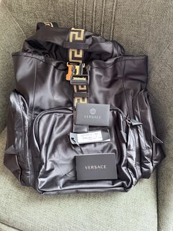 *NWT*Versace Black Nylon Backpack with Greca Strap