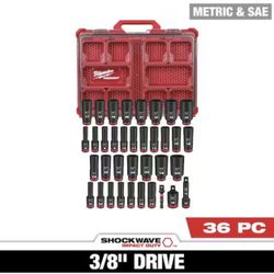 Milwaukee SHOCKWAVE Impact-Duty 3/8 in. Drive Metric and SAE Deep Well Impact PACKOUT Socket Set (36-Piece)