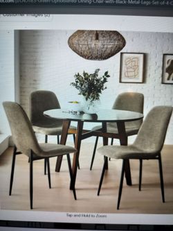 Green Upholstered Dining chairs with black legs. Set of 4