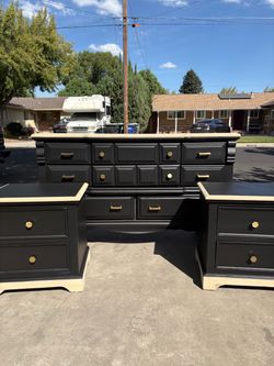 Black and Gold Dresser with Two Nightstands