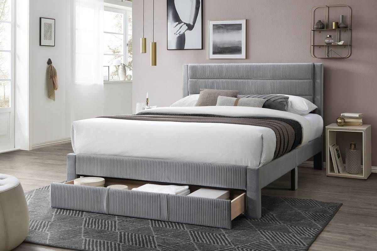 Modern Bed w/ Storage Drawer | Gray/Black | Delivery