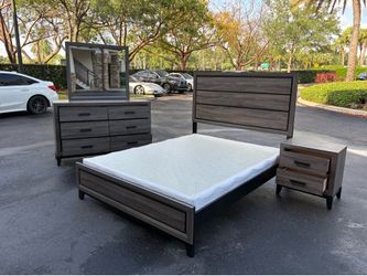 Beautiful Bedroom Set Queen Size Solid Wood Dark Gray Color Like New By Malaysia Furniture