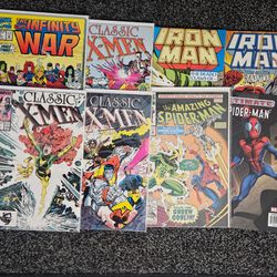 7-Book Vintage Marvel Comic Lot – Spider-Man, X-Men, Iron Man, Infinity War (VF-NM Series)