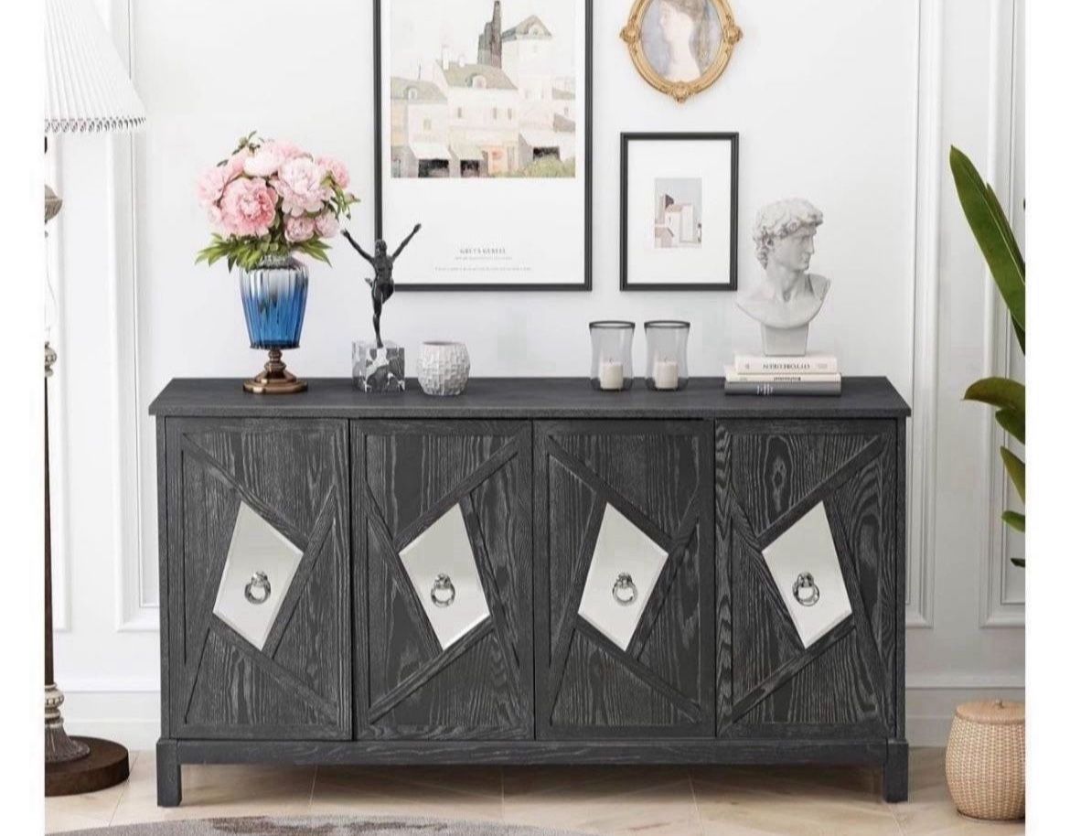 Tv Stand . Buffet Cabinet with Storage,Wood Credenza Sideboard Cabinet with 4 Doors, Mid Century Accent Console Table for Kitchen,Living Room,D