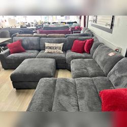 6PC Gray Corduroy Modular sofa set