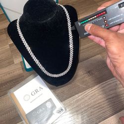 Moissiante Stones Vvs 17ct Silver 12mm 20inch Cuban Link Chain (PASSES DIAMOND TESTER) (ON SALE)