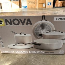 GreenPan Nova 7pc Ceramic Nonstick Aluminum Cookware Set Cloud Gray with Black Stainless Steel Handles