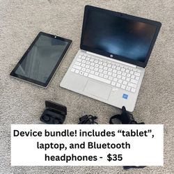 Device Bundle - Includes HP laptop, Avgo Tablet/Computer, and Bluetooth Earbuds