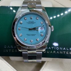 New Rolex Datejust 41 Tiffany DIAMOND Dial Stainless & Smooth Bezel (COMPLETE SET) 