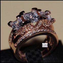 New 18k Rose Gold Wedding Ring Set 