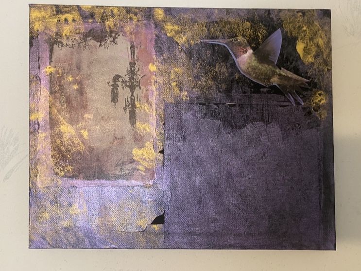 Humming Bird Mixed Media Painting 8x10