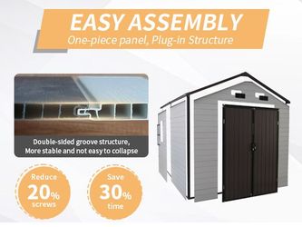 8x8x7.6FT Outdoor Resin Storage Shed with Windows, Strong Aluminum Frame & Floor for Garden, Backyard Organization (White+Brown)