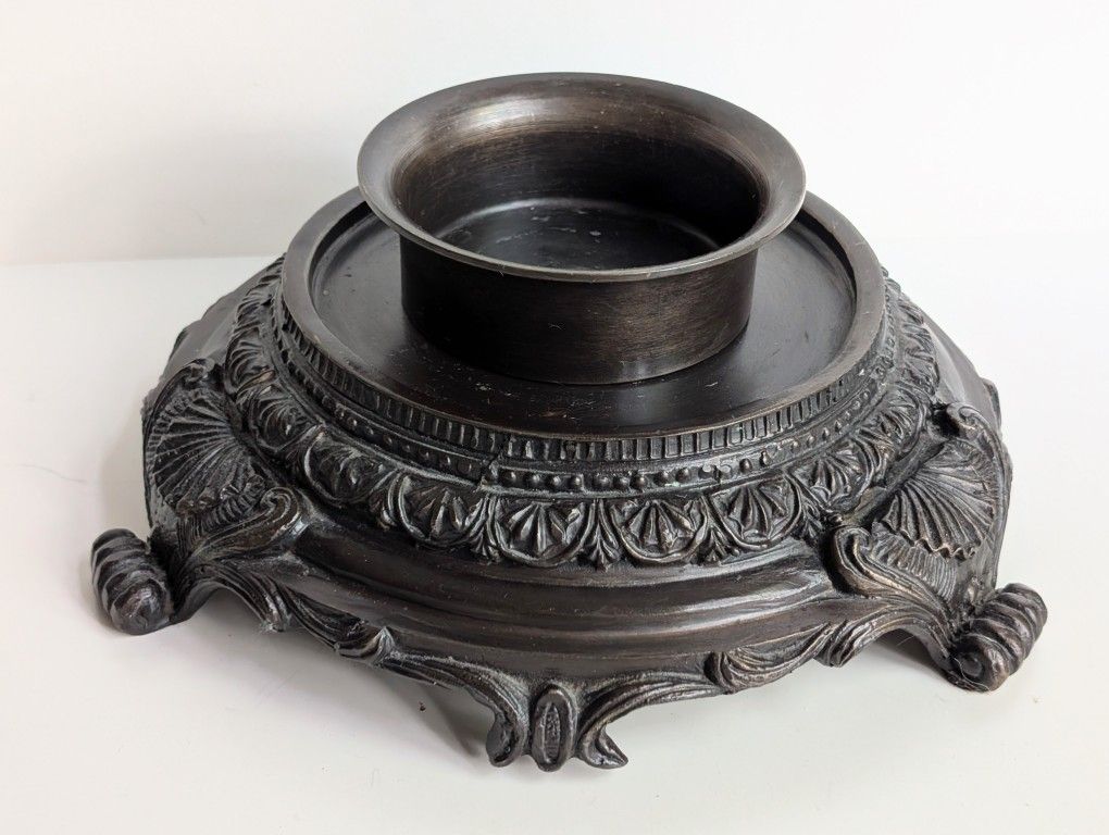Vintage Antique Cast Bronze Ornate Footed Base Stand Riser Candle Holder