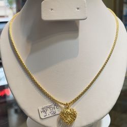 24K Gold | Box Chain & Heart Pendant 