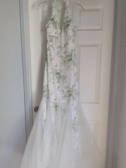 Gown sage and white