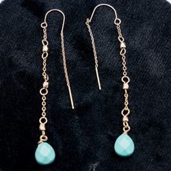 Amazonite Blue Chalcedony 14K goldfill threader earrings