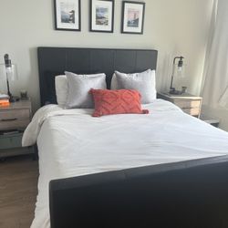 Crate and Barrel Queen Sized Bed Frame Dark Brown Leather