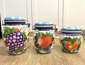 Capriware Michael's Orchard Vintage Ceramic Canisters Set of 3