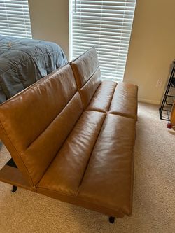 Caramel Faux Leather Futon Sofa Bed