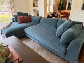 Like new blue custom sectional couch