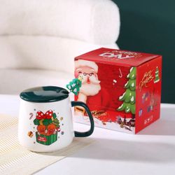 Christmas Ceramic Mug with Lid and Spoon gift for families, friends and colleagues