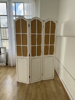 White Distressed Farmhouse Boho Style 6-foot Partition Divider