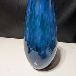 
12" Handblown Blue Art Glass Vase with Teardrop Pattern – Iridescent Decor Piece

