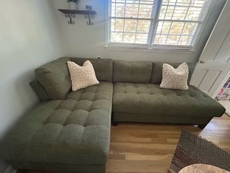 Rooms To Go Olive Green Tufted Sectional with Chaise