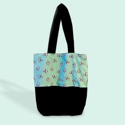 Green and black cow tote bag - handmade