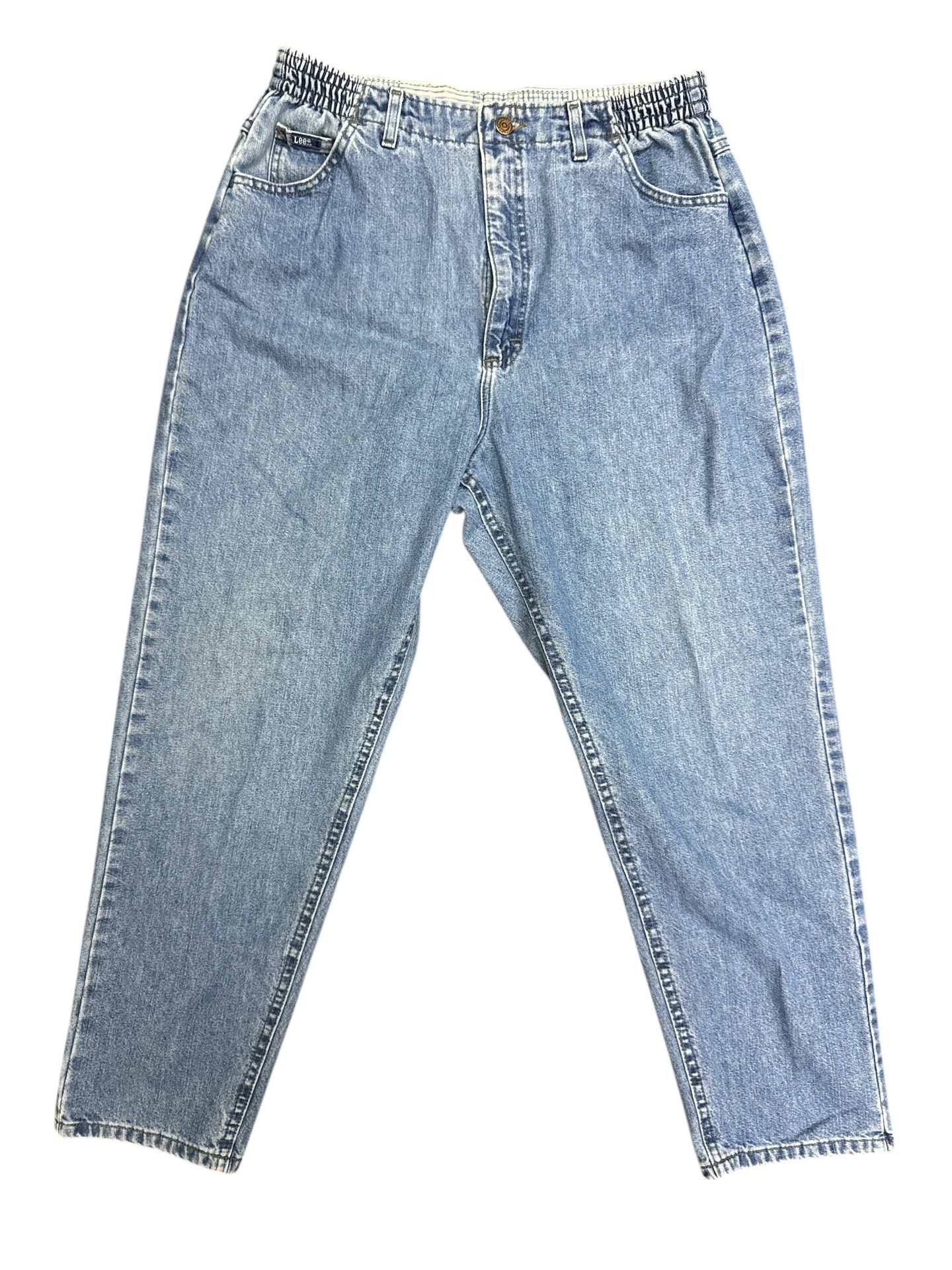 Vintage Lee High Rise Mom Jeans Size 16P Side Elastic Waist 13" Rise Baggy Retro