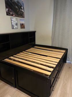 Black Wood Captain's Bed Frame with Storage