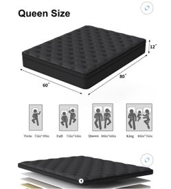 12 inch Queen Mattress in a Box, Hybrid Gel Memory Foam with Individually Wrapped Pocket Coils, Medium Firm, Pressure Relief, Cooling Sleep Support fo