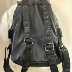 GUESS black Leather Backpack