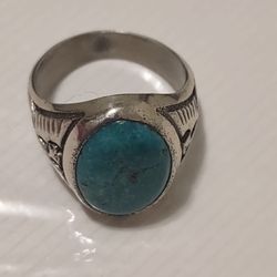 Mens 925 Sterling Silver Turquoise Ring 