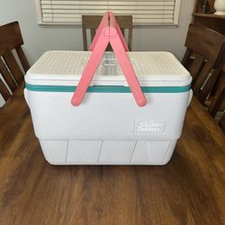 Vintage Retro Igloo 36-can /29- Quart Cooler, White Pink and Teal Trim