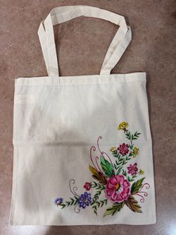 Hand-Painted Floral Canvas Tote Bag