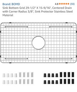 Sink Bottom Grid 29-1/2" X 15-9/16", Centered Drain with Corner Radius 3/8", Sink Protector Stainless Steel Material