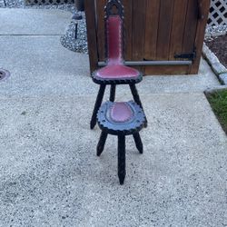 Spanish Tripod Chair And Horse Shoe Shaped Stool