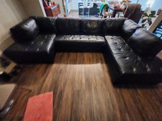 Black Leather Sectional “Real Genuine Leather”