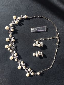 Diamond and Pearl necklace and earrings