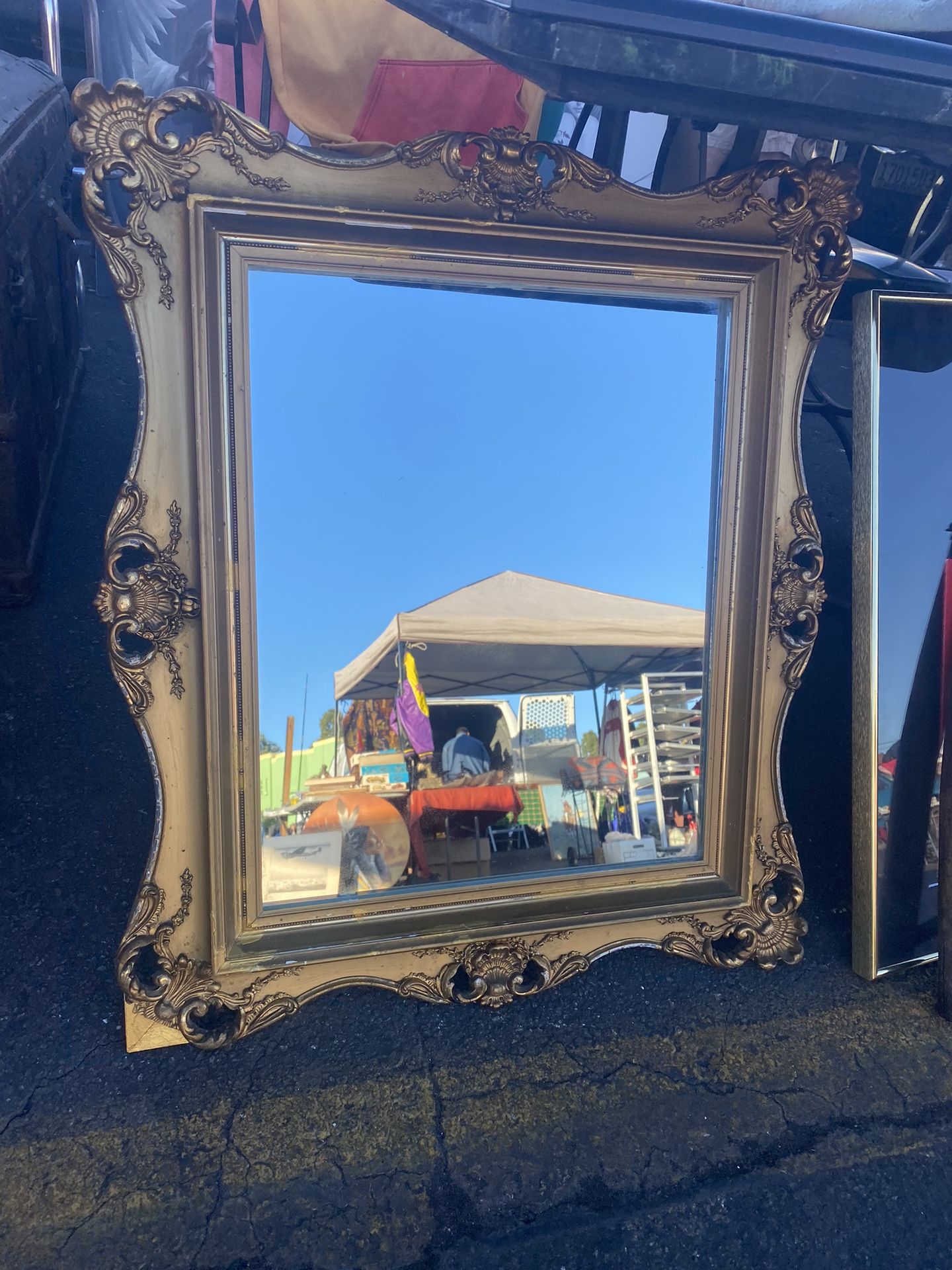 Vintage Wall Hanging Mirror Gold 29” X 24”