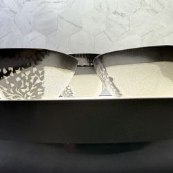 Set of (4) Rare Medium Size Elama Satin hexagon bowls. Black/brown and Beige/tan Foliage Finish. Excellent Condition. Two sets available. 