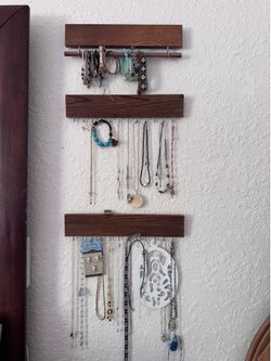 Rustic Wooden Wall Jewelry Organizer, Necklace and Bracelet Holder