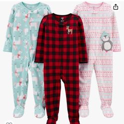 Carter's Simple Joys Toddler Girls' 3pk Fleece Footed Pajama - 4T