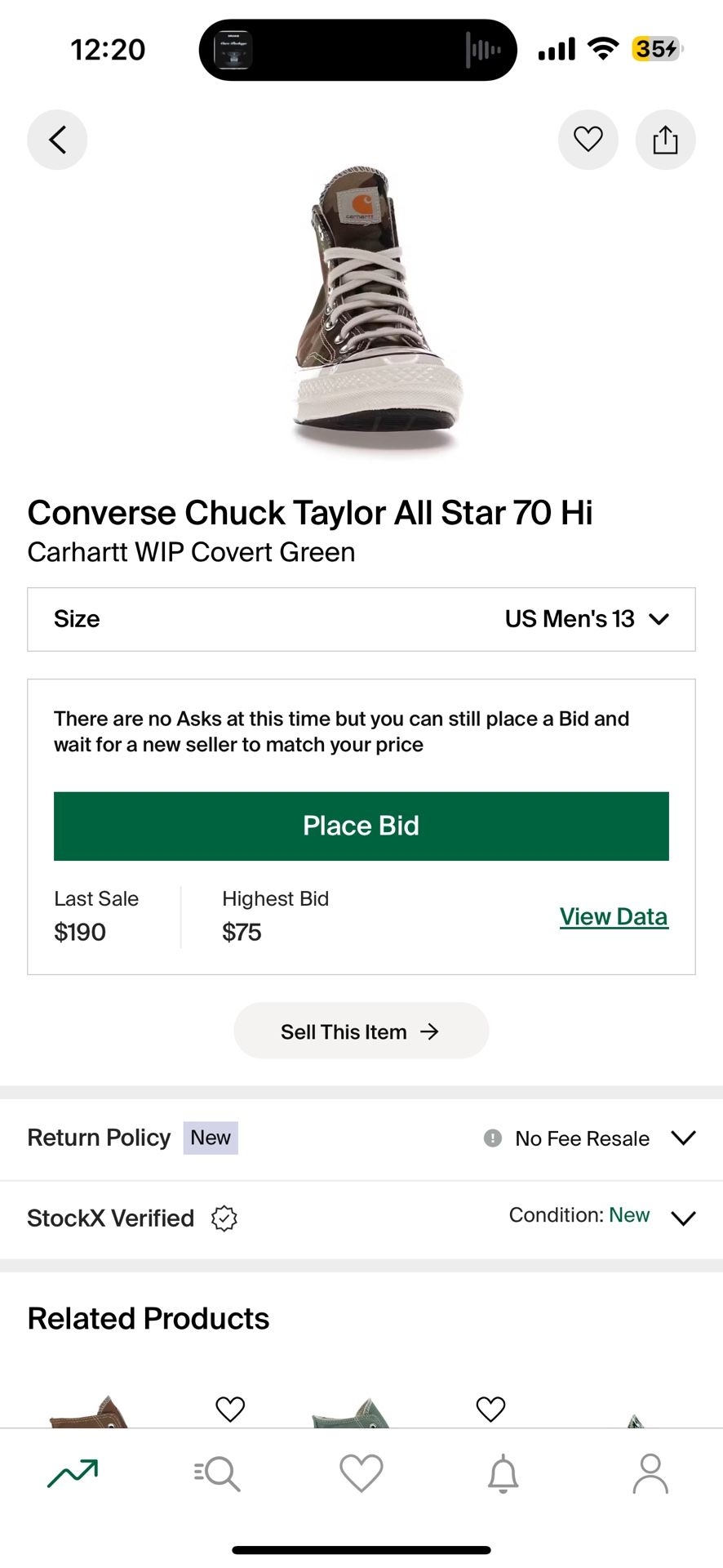 Converse Chuck Taylor All Star Hi Carhartt WIP Covert Green